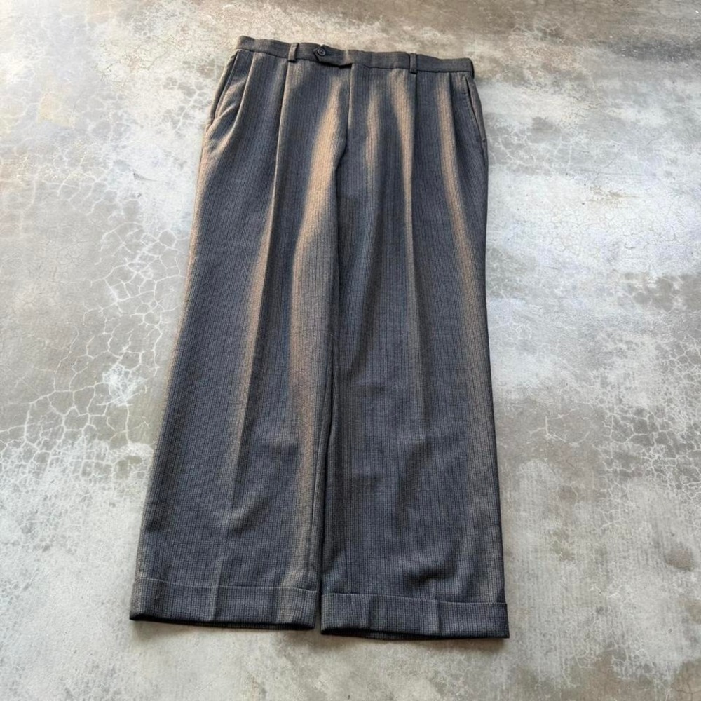 Vintage Nautica Wool Cashmere Pleated Wide trousers dress slacks dark grey plaid